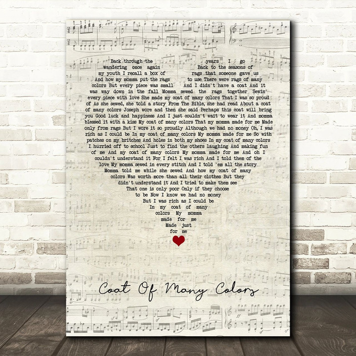Dolly Parton Coat Of Many Colors Script Heart Song Lyric Quote Music Poster Print