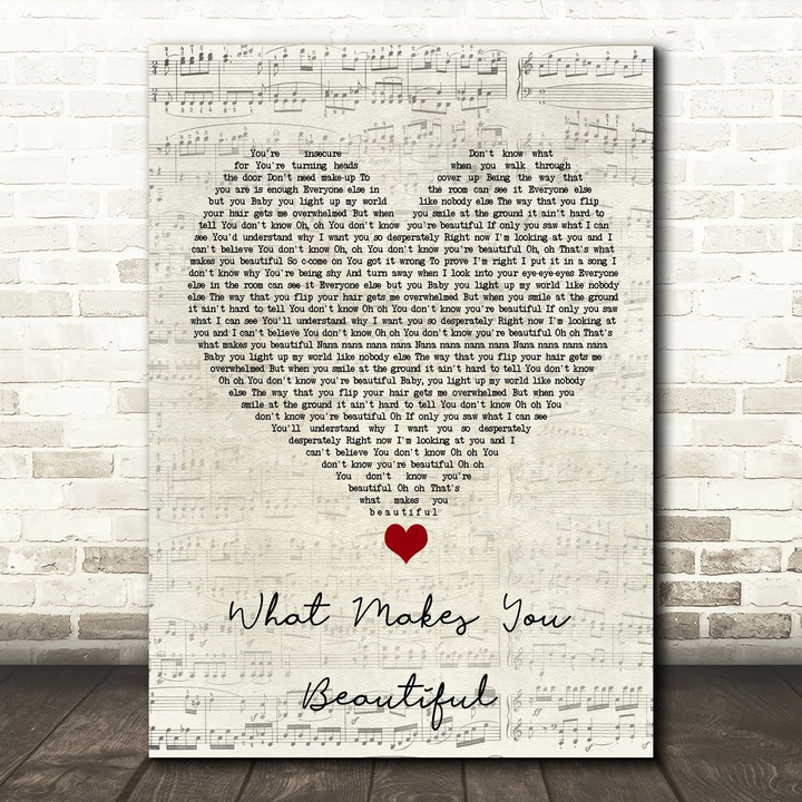 One Direction What Makes You Beautiful Script Heart Song Lyric Quote Music Poster Print