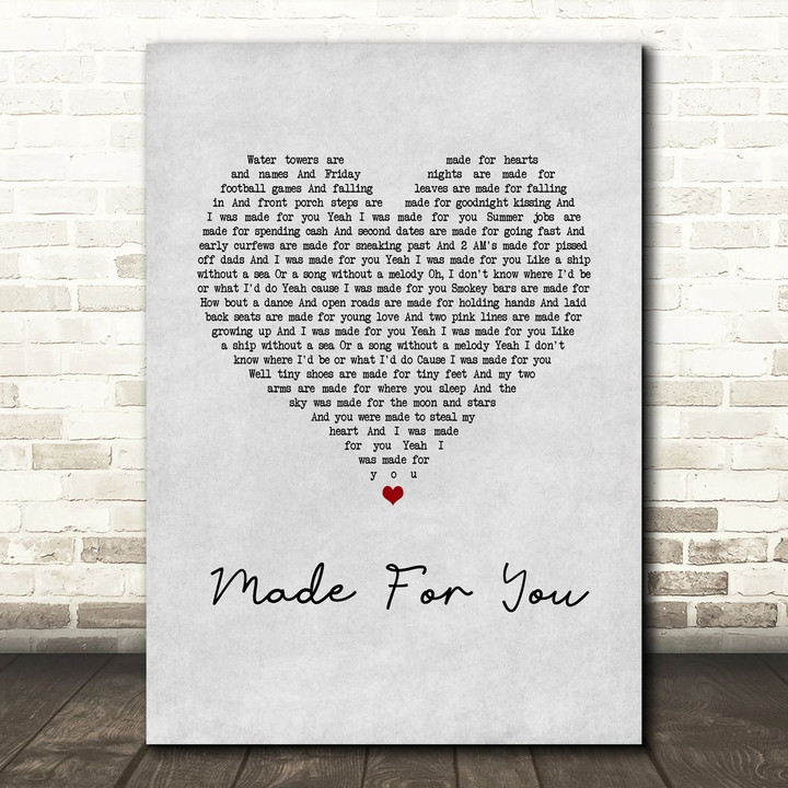 Jake Owen Made For You Grey Heart Song Lyric Wall Art Print