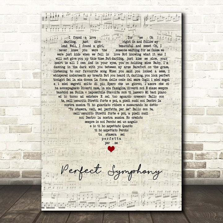 Ed Sheeran & Andrea Bocelli Perfect Symphony Script Heart Song Lyric Print