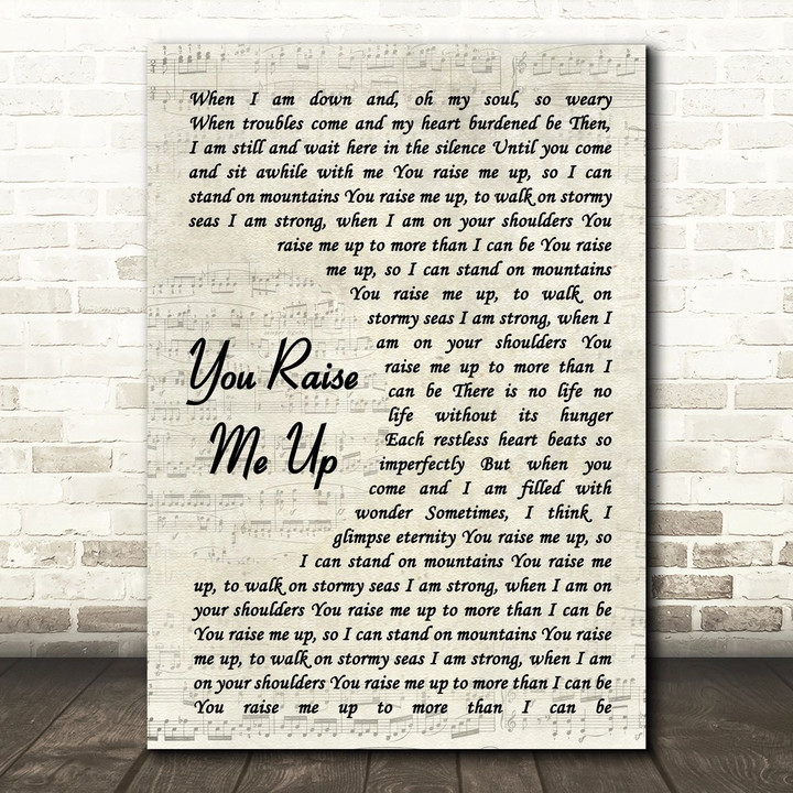 Josh Groban You Raise Me Up Vintage Script Song Lyric Quote Print