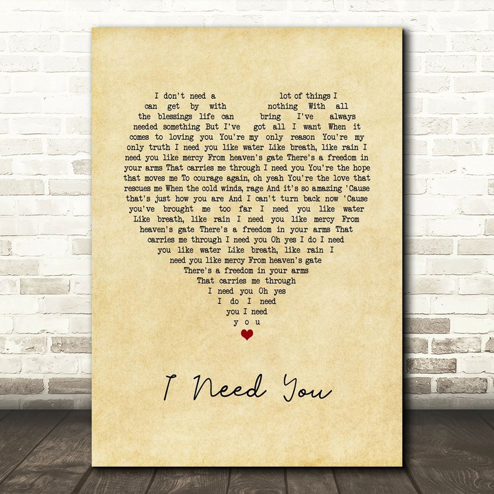 LeAnn Rimes I Need You Vintage Heart Song Lyric Art Print