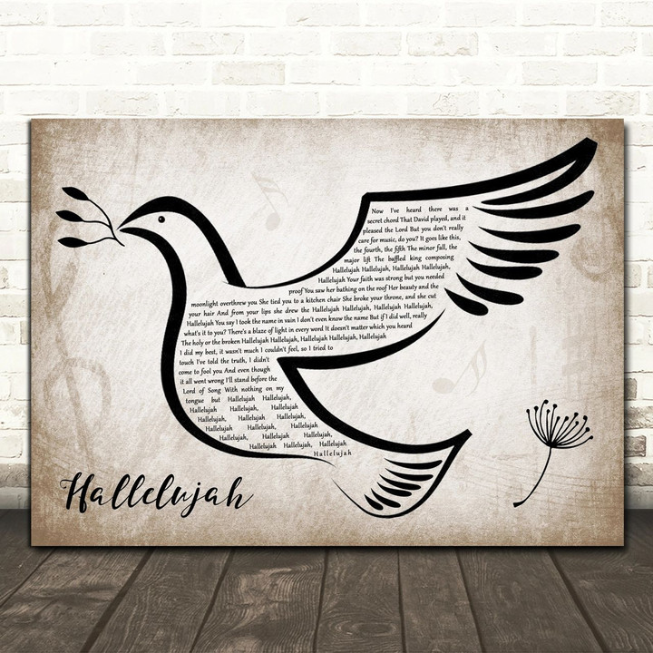 Leonard Cohen Hallelujah Vintage Dove Bird Song Lyric Quote Music Poster Print