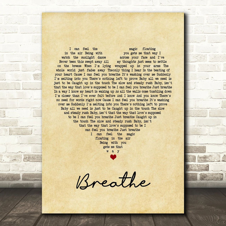 Faith Hill Breathe Vintage Heart Song Lyric Quote Print