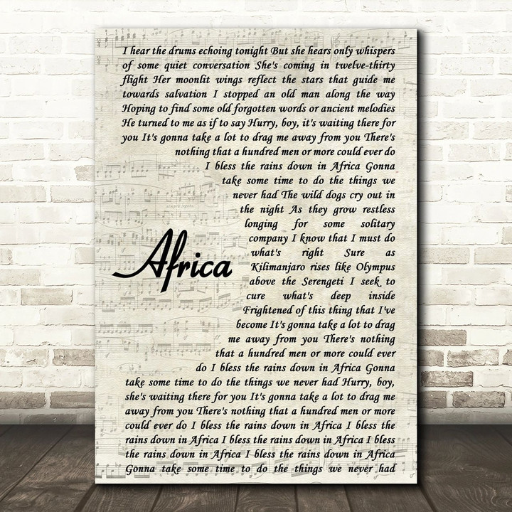 Toto Africa Song Lyric Vintage Script Print