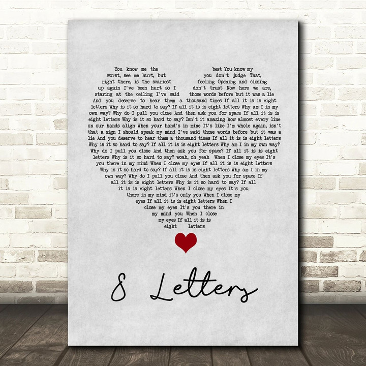 Why Don't We 8 Letters Grey Heart Song Lyric Quote Music Poster Print