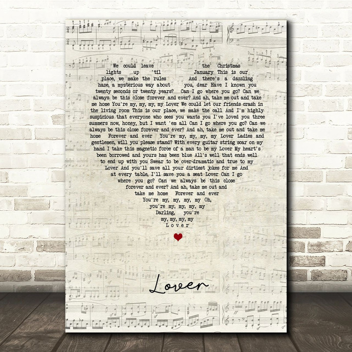 Taylor Swift Lover Script Heart Song Lyric Music Print