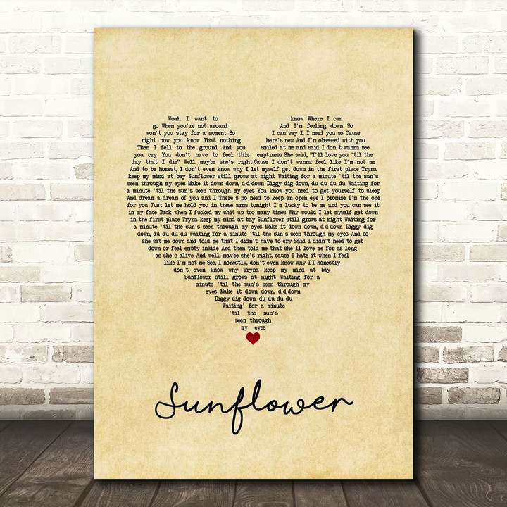 Rex Orange County Sunflower Vintage Heart Song Lyric Quote Music Poster Print