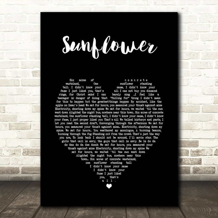 The Courteeners Sunflower Black Heart Song Lyric Art Print