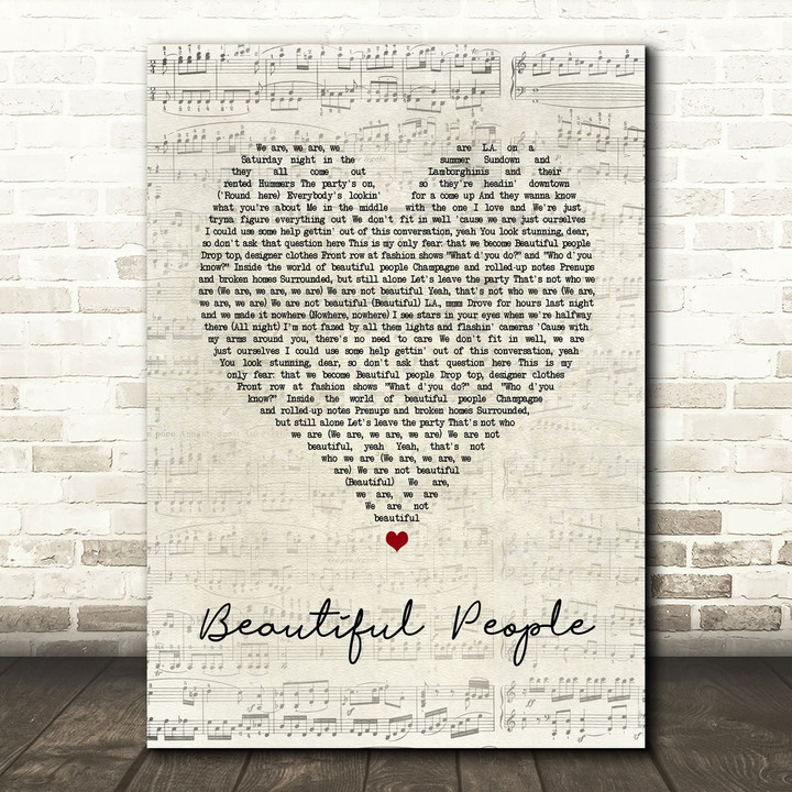 Ed Sheeran Beautiful People Script Heart Song Lyric Art Print