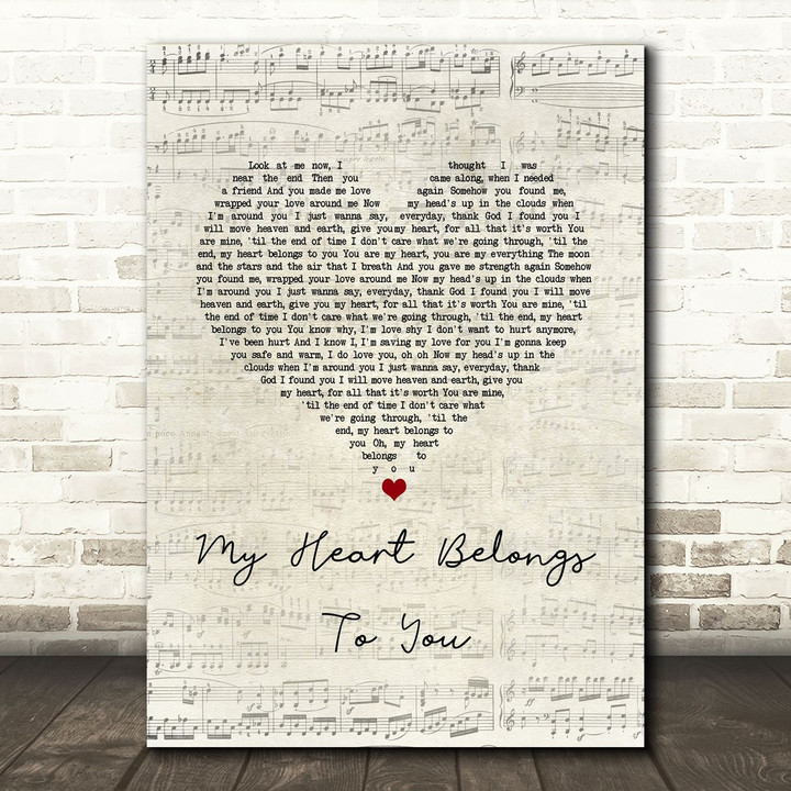 Peabo Bryson My Heart Belongs To You Script Heart Song Lyric Art Print