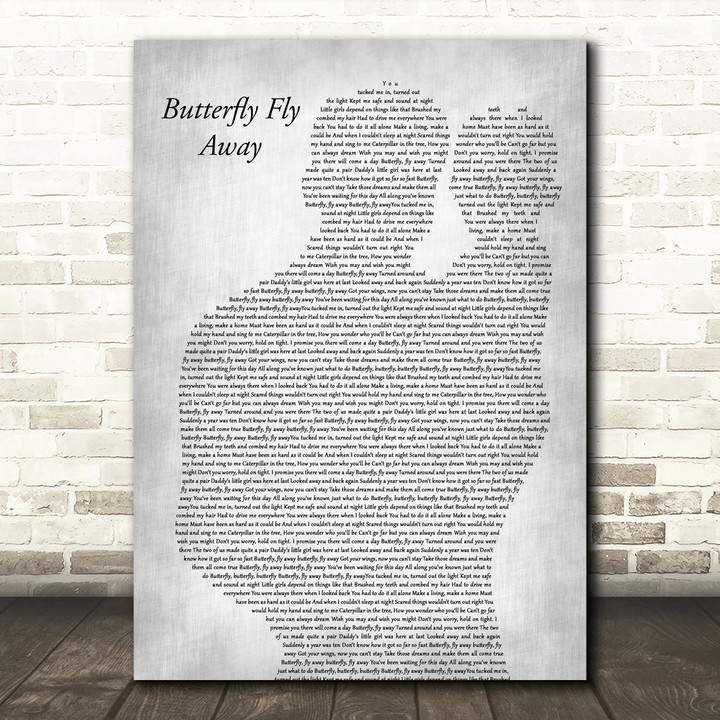 Miley Cyrus Butterfly Fly Away Father & Baby Grey Song Lyric Art Print