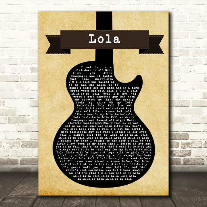 The Kinks Lola Black Guitar Song Lyric Print