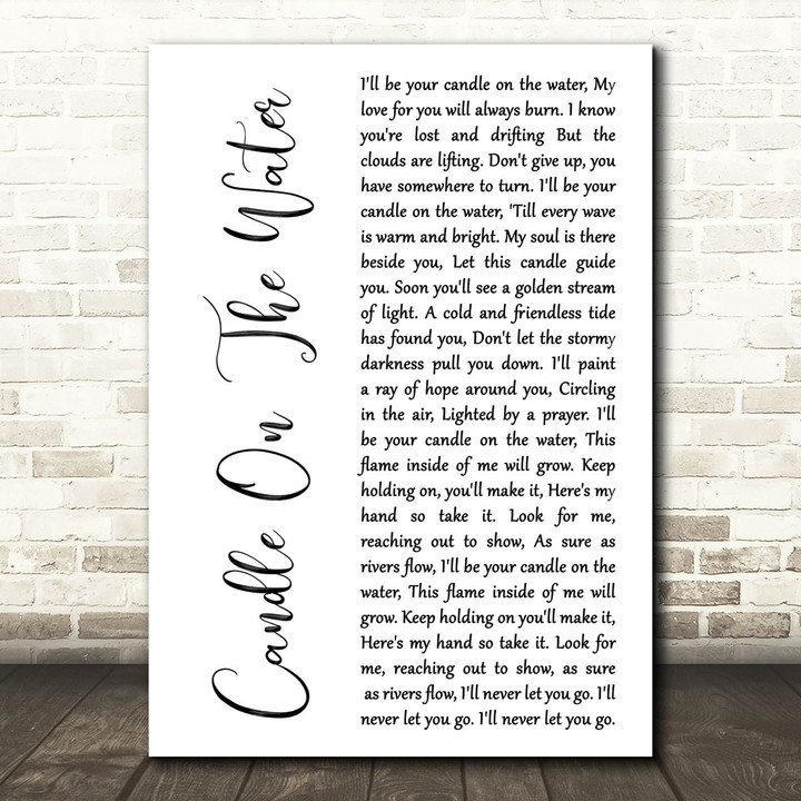 Helen Reddy Candle On The Water White Script Song Lyric Art Print