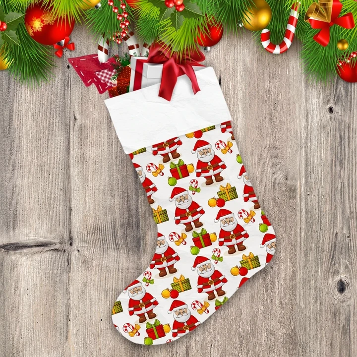 Santa Claus And Christmas Gifts On White Background Christmas Stocking