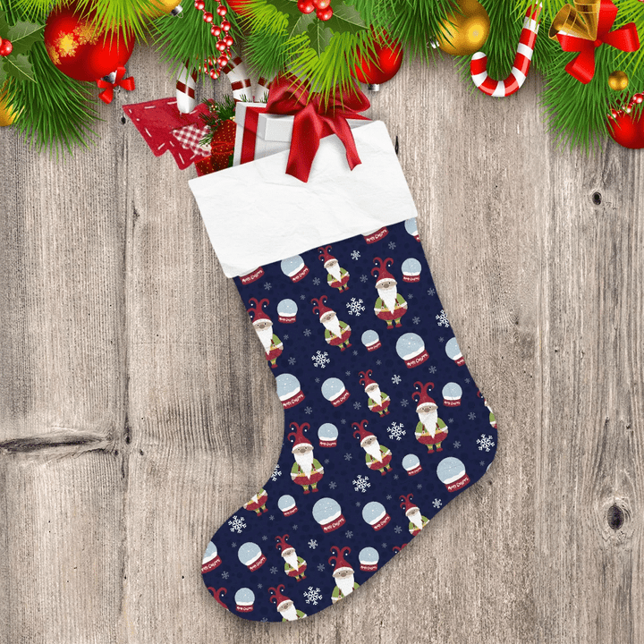 Magic Snowball With Lovely Gnomes Snowflakes Pattern Christmas Stocking