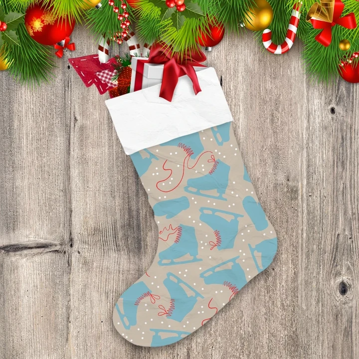 Winter Time Script With Blue Ice Skates And Mittens Christmas Stocking