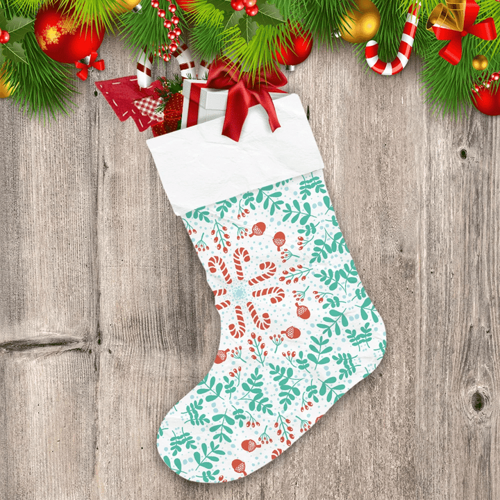 Pinecone Leaf And Christmas Candy Cane Christmas Stocking
