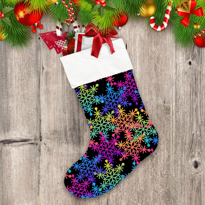 Modern Abstract Rainbow Snowflakes On Dark Background Christmas Stocking