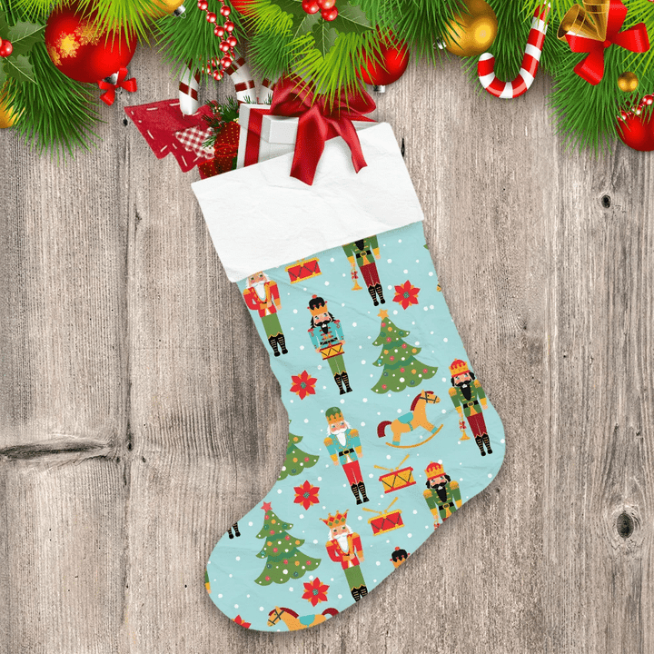 Awesome Christmas Pattern With Trees Nutcrackers Horses Toys Flowers Christmas Stocking