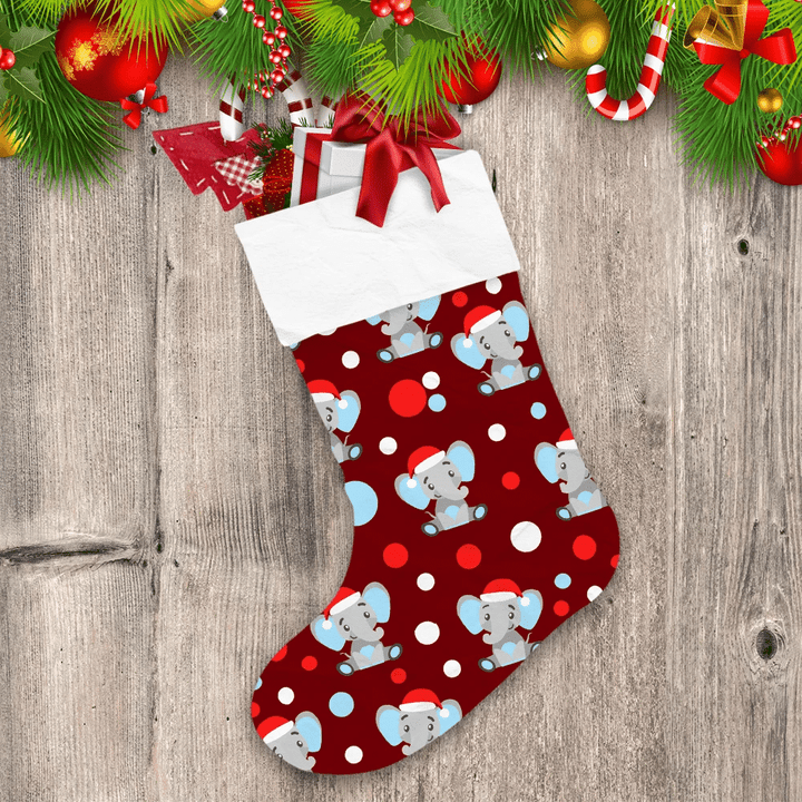 Cartoon Baby Elephant In Red Christmas Hat Christmas Stocking Christmas Gift