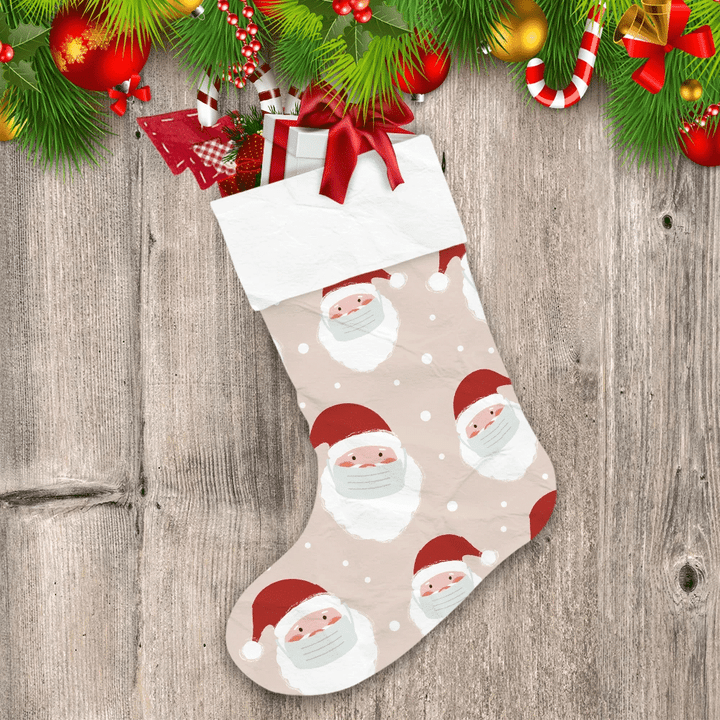 Santa Claus In Medical Face Mask And Chritmas Snowball Christmas Stocking