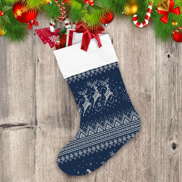 Santa Claus Rides Reindeer Sleigh Silhouette Knitted Christmas Design Christmas Stocking