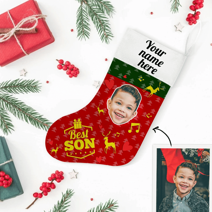 Custom Face Christmas Stocking Christmas Gift Best Son Add Pictures And Name