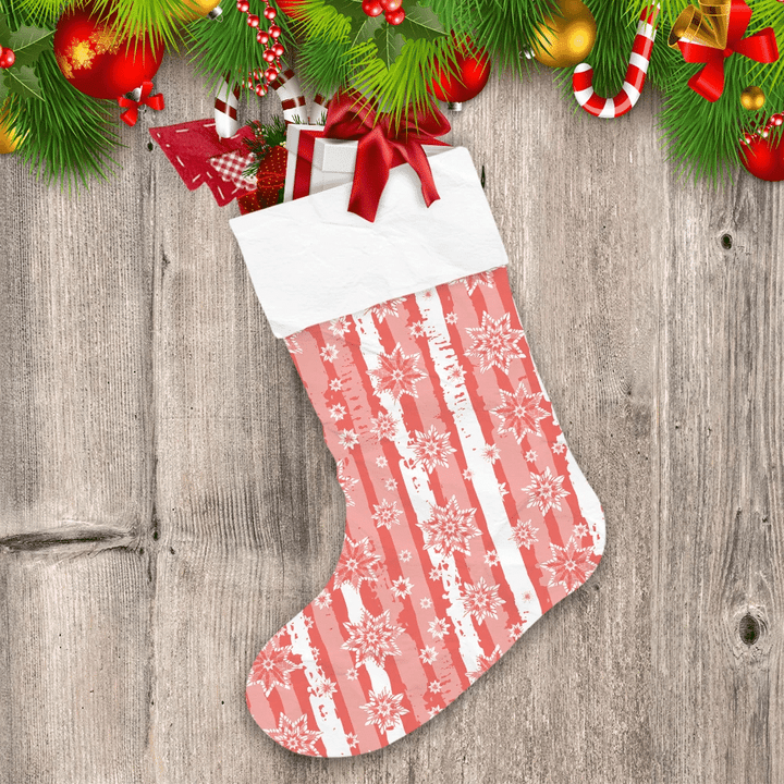 Various Sized Stars In Red Colors Striped Background Christmas Stocking