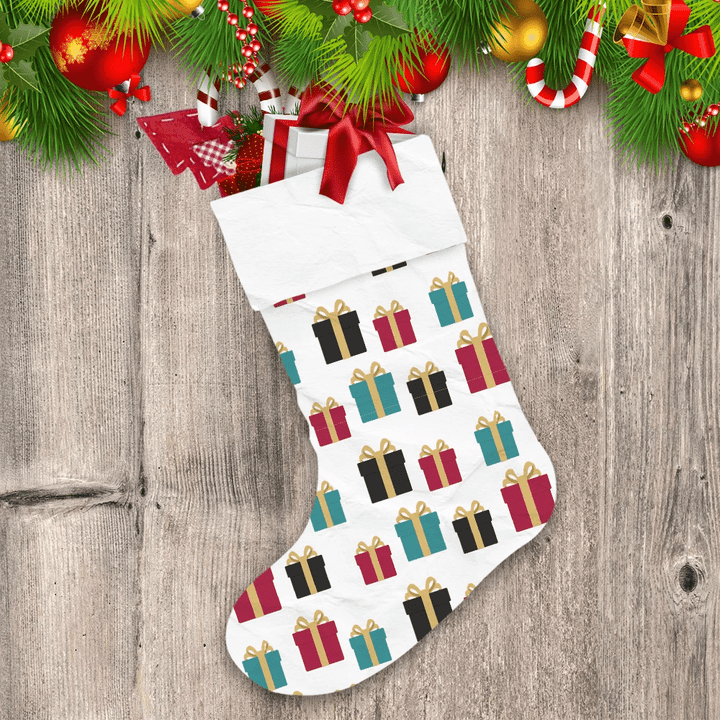 Abstract Modern Gift Boxes With Yellow Bow Pattern Christmas Stocking