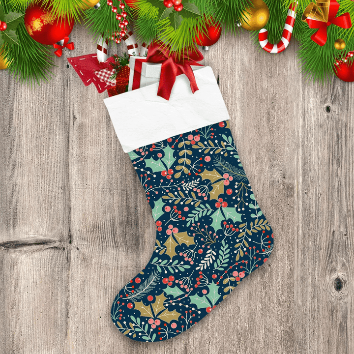 Christmas Background With Holly Leaves And Berries Christmas Stocking
