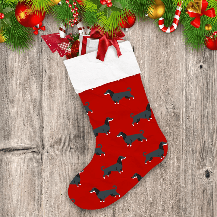 Christmas Cute Grey Dachshund On Red Style Christmas Stocking