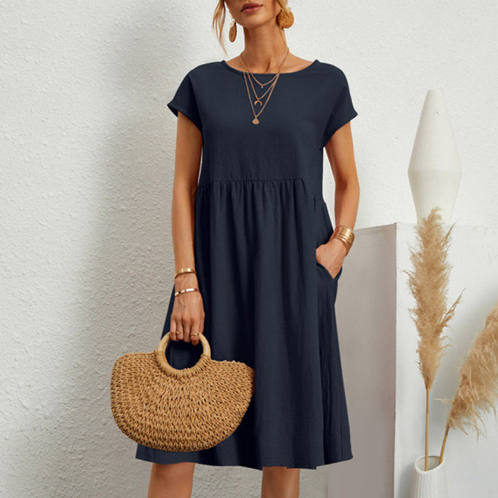 Women's Short Sleeve Cotton And Linen Dress 💥HOT SALE 50% OFF💥