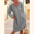 Women's Solid Color Pocket Long Sleeve Round Neck Dress