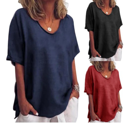 Solid Color V-neck Short-sleeved Plus Size Women's T-shirt 🔥HOT DEAL - 50% OFF🔥
