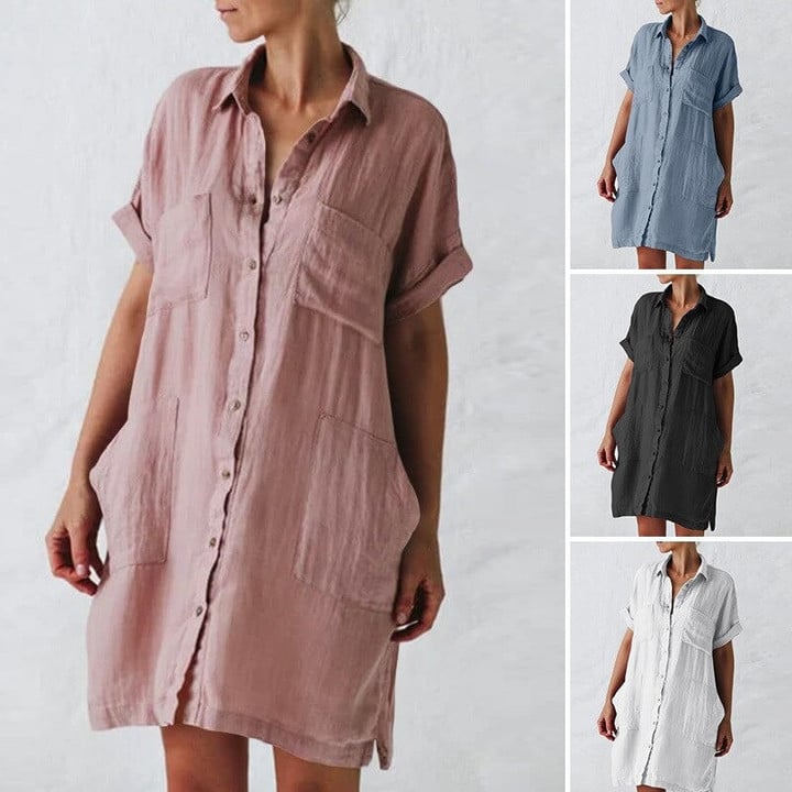Button Down Long Sleeve V Neck Plain Oversized Dresses 🔥HOT DEAL - 50% OFF🔥