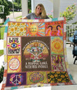 A Hippie Girl With Her Animals Quilt Blanket Great Customized Gifts For Birthday Christmas Thanksgiving Perfect Gifts For Hippie