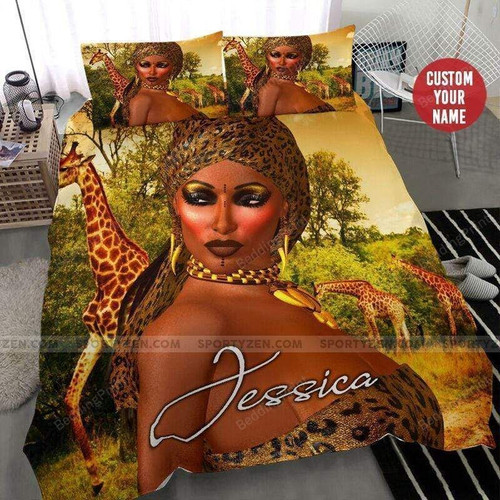 African Sexy Black Women In Wildlife Custom Duvet Cover Bedding Set With Name