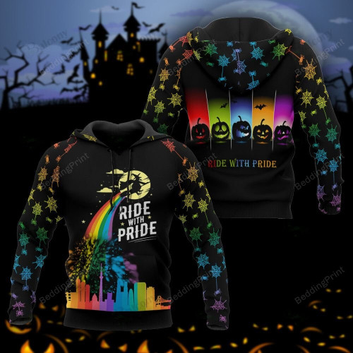 Halloween Rainbow Witch Ride With Pride 3D All Over Print Hoodie, Zip-up Hoodie