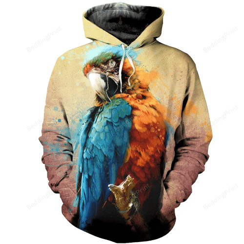 Parrot 3D All Over Printed Hoodie, Zip- Up Hoodie