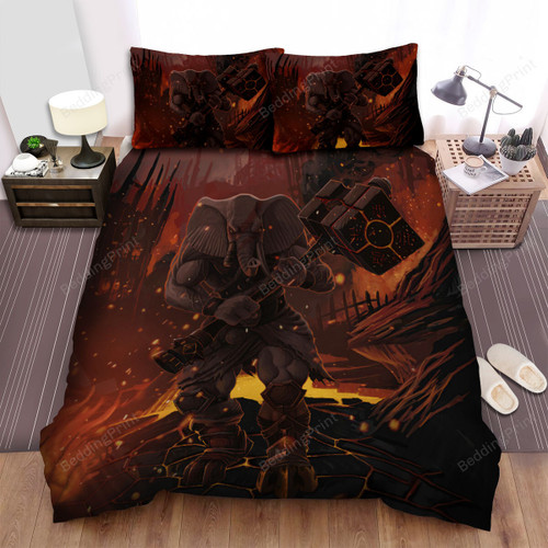 The Creature - The Elephant Warrior Holding A Big Hammer Bed Sheets Spread Duvet Cover Bedding Sets