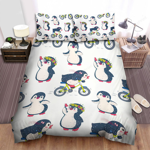 The Wildlife - The Penguin Cycling Art Bed Sheets Spread Duvet Cover Bedding Sets