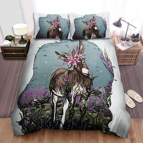 The Donkey Wearing Pink Flowers Crown Bed Sheets Spread Duvet Cover Bedding Sets