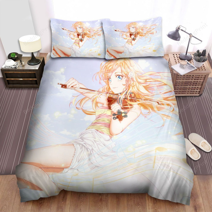 Your Lie In April Kaori Playing The Violin In The Sky With Musical Notes Bed Sheets Spread Comforter Duvet Cover Bedding Sets