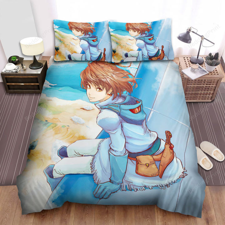 Nausicaä Of The Valley Of The Wind (1984) Girl Sitting On The Plane Movie Poster Bed Sheets Spread Comforter Duvet Cover Bedding Sets