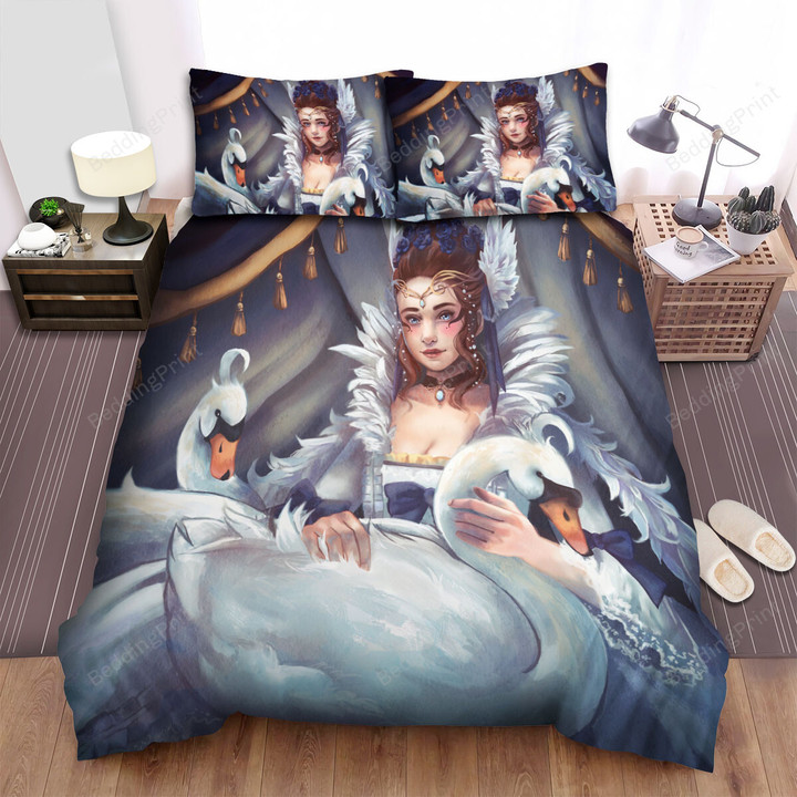 The Swan Lady Smiling Bed Sheets Spread Duvet Cover Bedding Sets