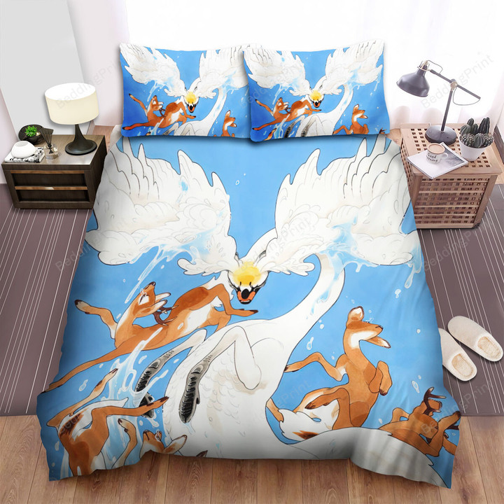 The Swan Versus Deer Bed Sheets Spread Duvet Cover Bedding Sets