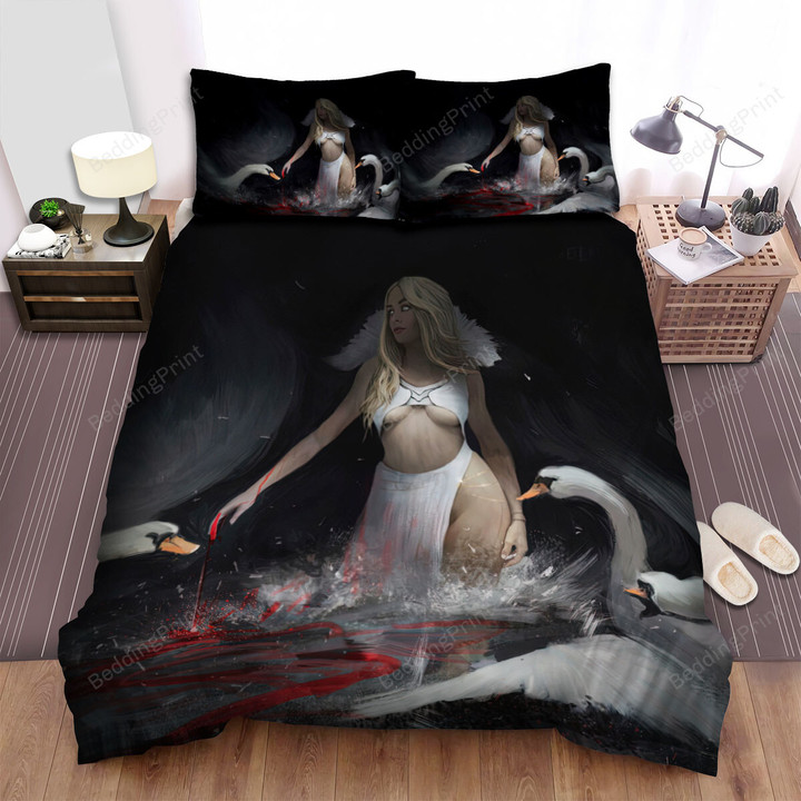 The Swan Girl Bleeding Art Bed Sheets Spread Duvet Cover Bedding Sets