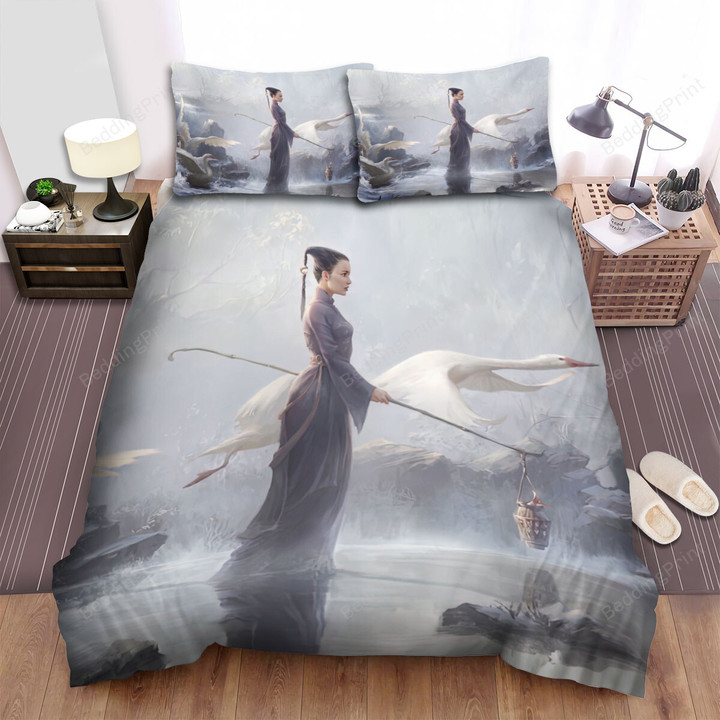 The Swan In The Mystic Land Bed Sheets Spread Duvet Cover Bedding Sets