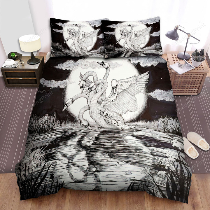 The Hydra Swan Swimming In The Pond Bed Sheets Spread Duvet Cover Bedding Sets